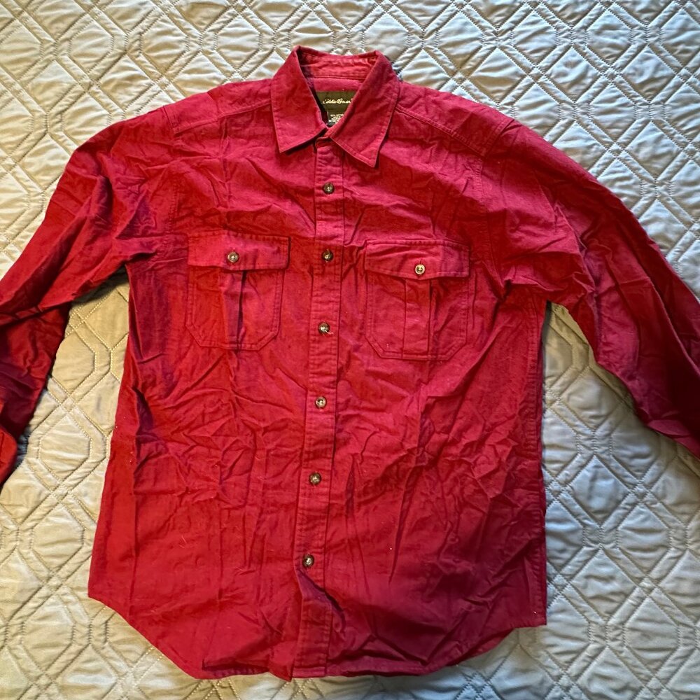 Eddie Bauer Red Button Down Shirt | Size Medium | 100% Cotton Casual Classic
